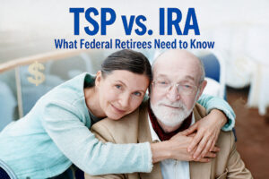 Retired couple reviewing TSP vs IRA retirement savings