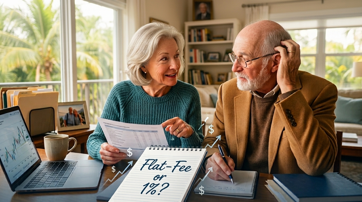 Flat-fee advisor vs 1% AUM fee comparison for senior retirees